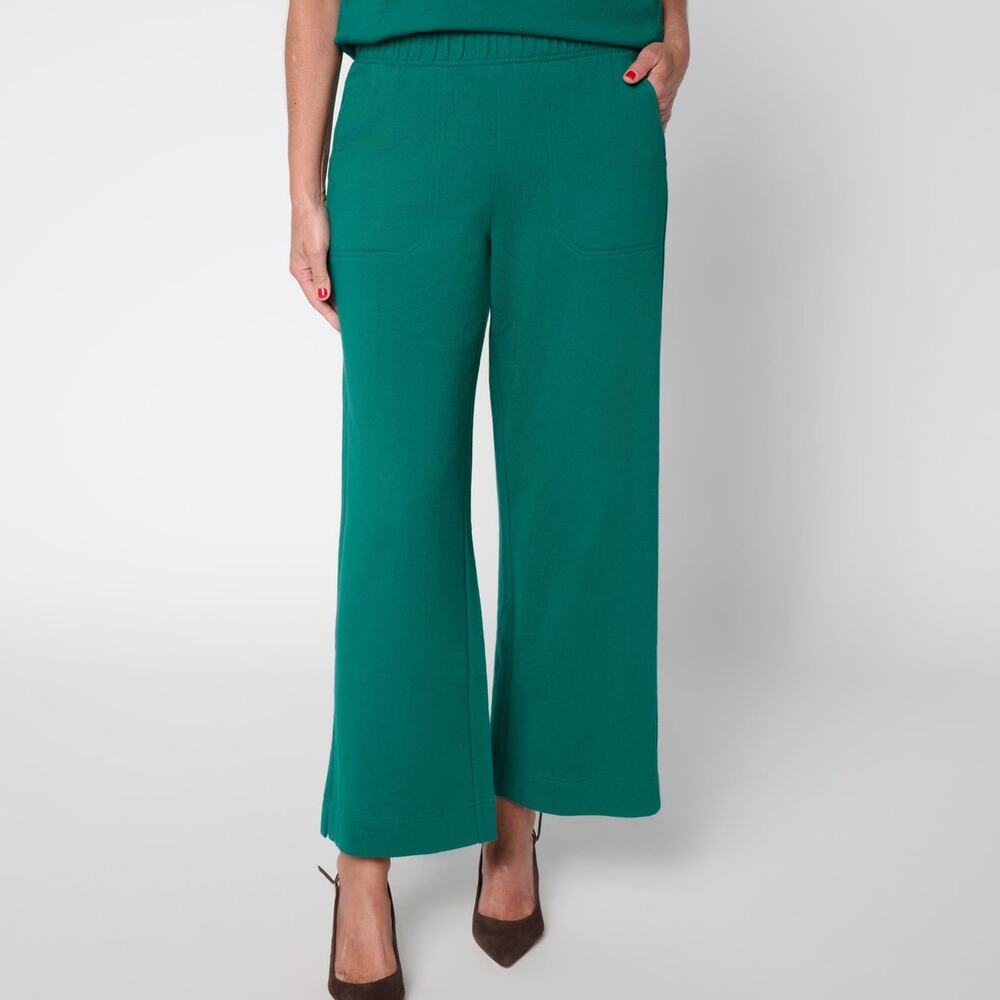 Carla Rockmore Women's Small Petite Pants Wide Leg Crop Sweatpants Cotton Terry